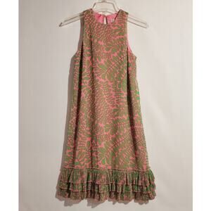 Trina Turk Womens Printed Flutter Ruffle Trim Mini Dress Size XS Leaf Botanical